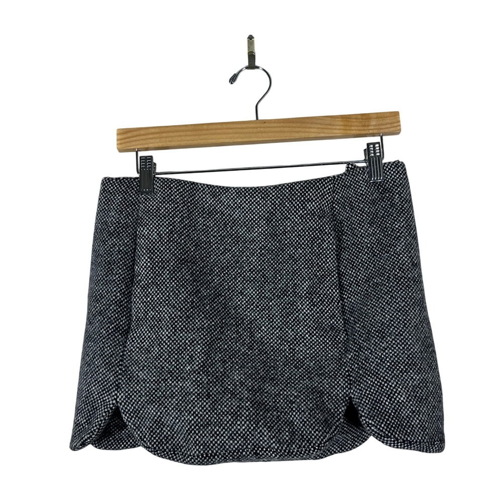Armani Exchange Tweed Wool Blend Mini Skirt Black White Tulip Hem Size 6
